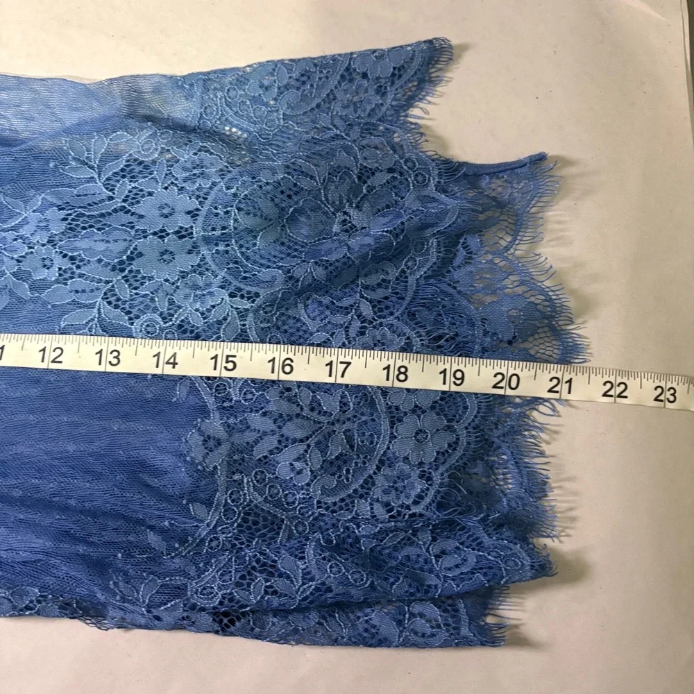 HM Loves Coachella Blue Lace Sheer Crop Top Button Back Size 6 Boho Festival